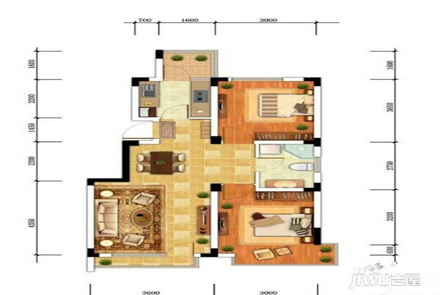 长白山北纬41度2室1厅1卫户型图