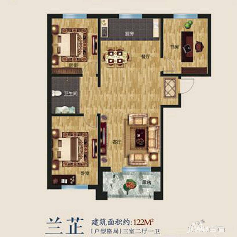 广泽兰亭3室2厅1卫122㎡户型图