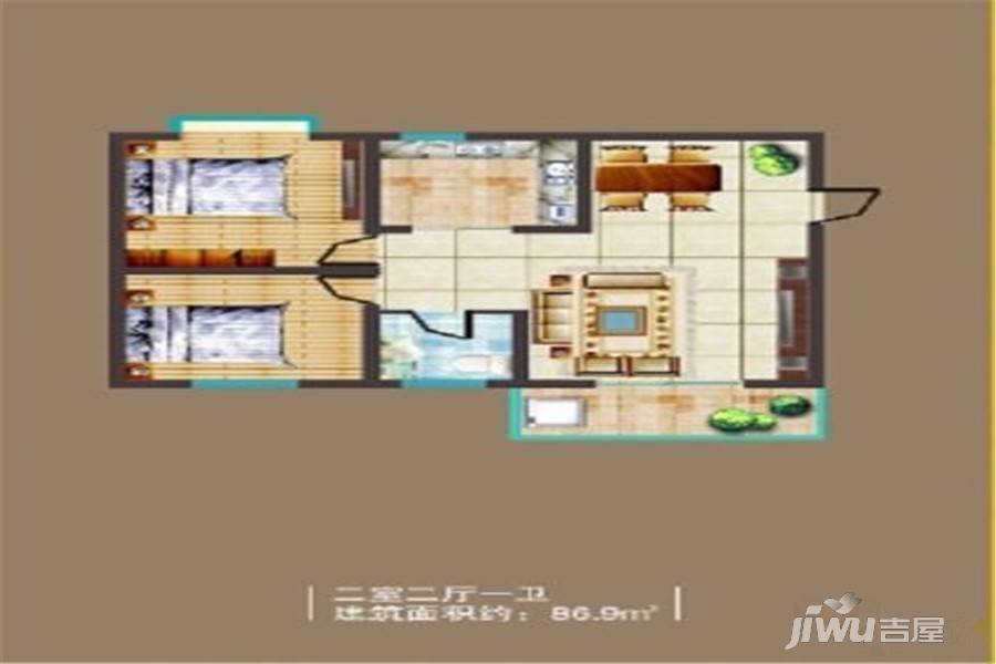 恒丰天逸2室2厅1卫96.8㎡户型图