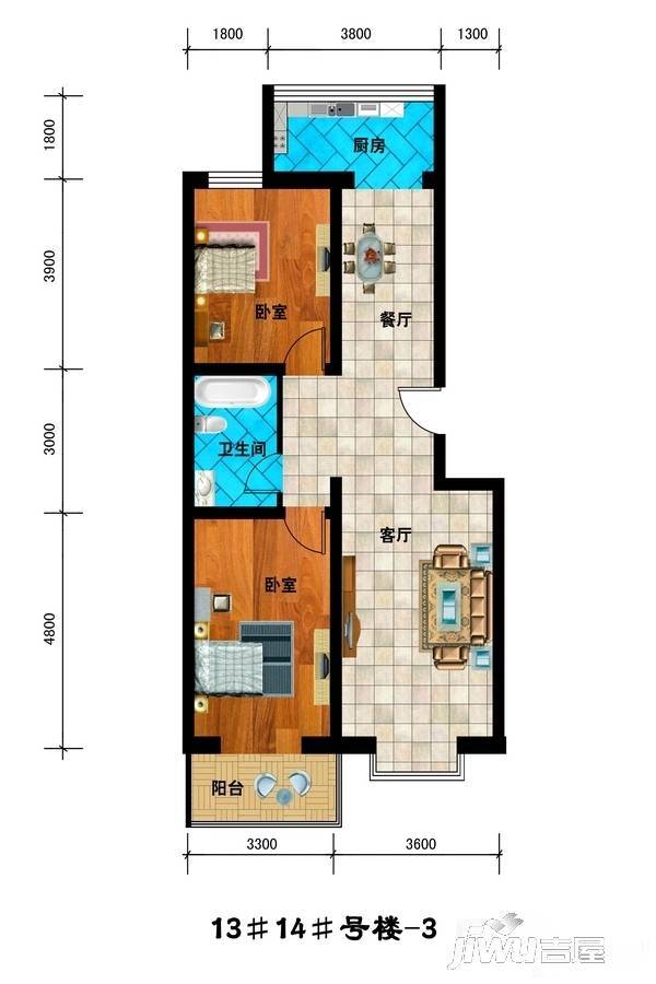 金世华庭2室2厅1卫户型图