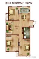 赤峰香格里拉国际城3室2厅1卫115㎡户型图