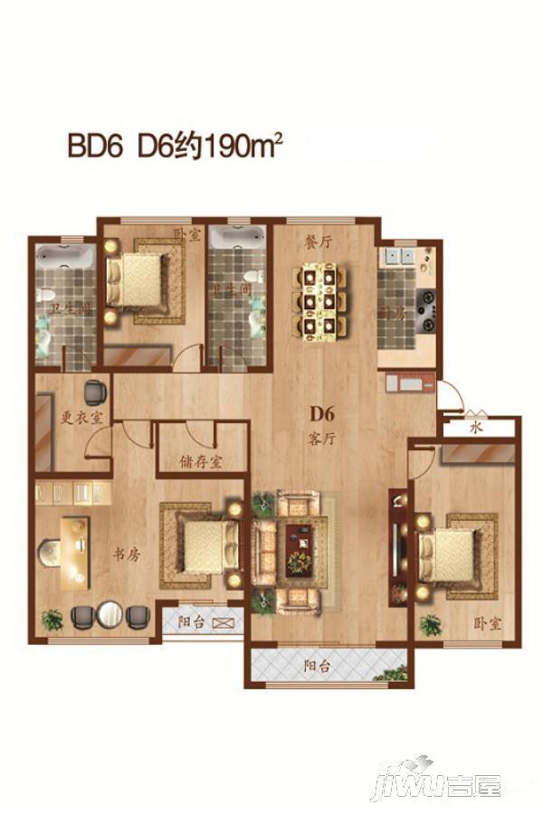 赤峰香格里拉国际城3室1厅2卫190㎡户型图