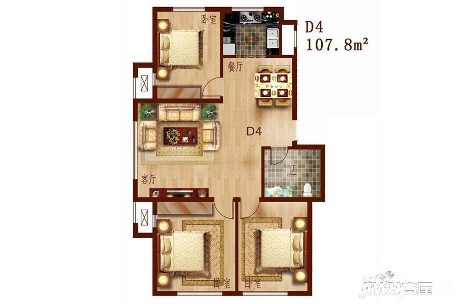 赤峰香格里拉国际城3室2厅1卫107.8㎡户型图
