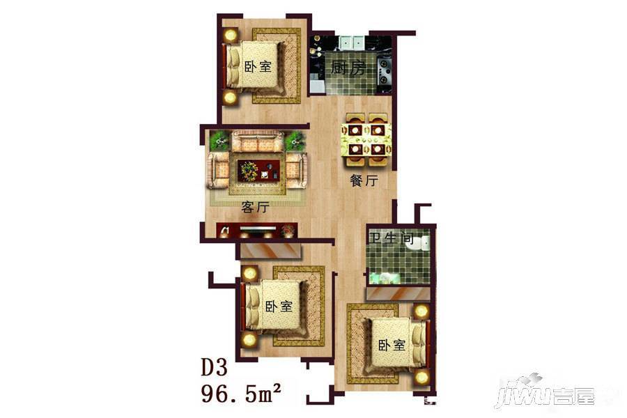 赤峰香格里拉国际城3室2厅1卫96.5㎡户型图