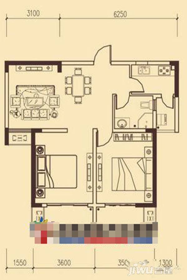 桐城盛唐国际2室2厅1卫80㎡户型图