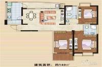 鸿润都市华庭2室2厅2卫140㎡户型图