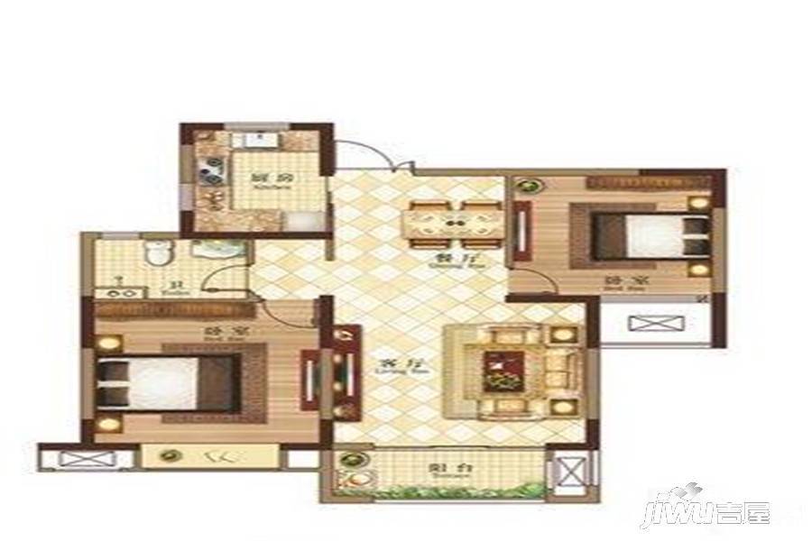 金色阳光城2室2厅1卫87㎡户型图