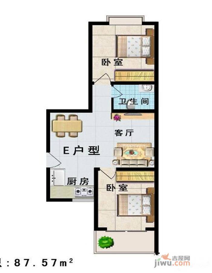 九州太阳城2室2厅1卫87㎡户型图