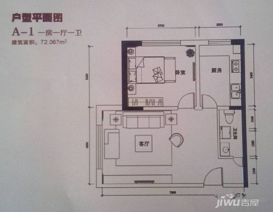 幸福水岸公寓1室1厅1卫72㎡户型图