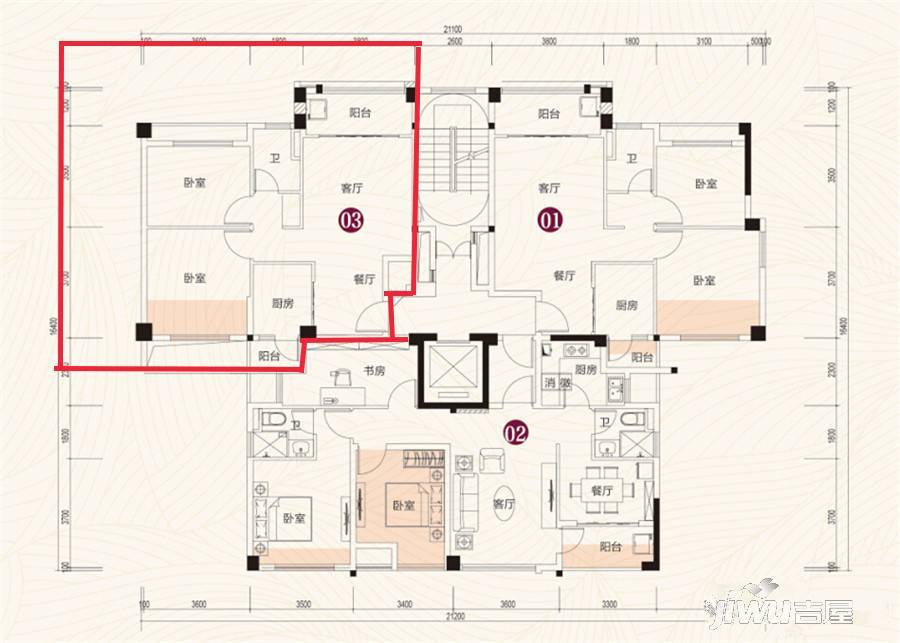 泉州恒大翡翠华庭2室2厅1卫82㎡户型图