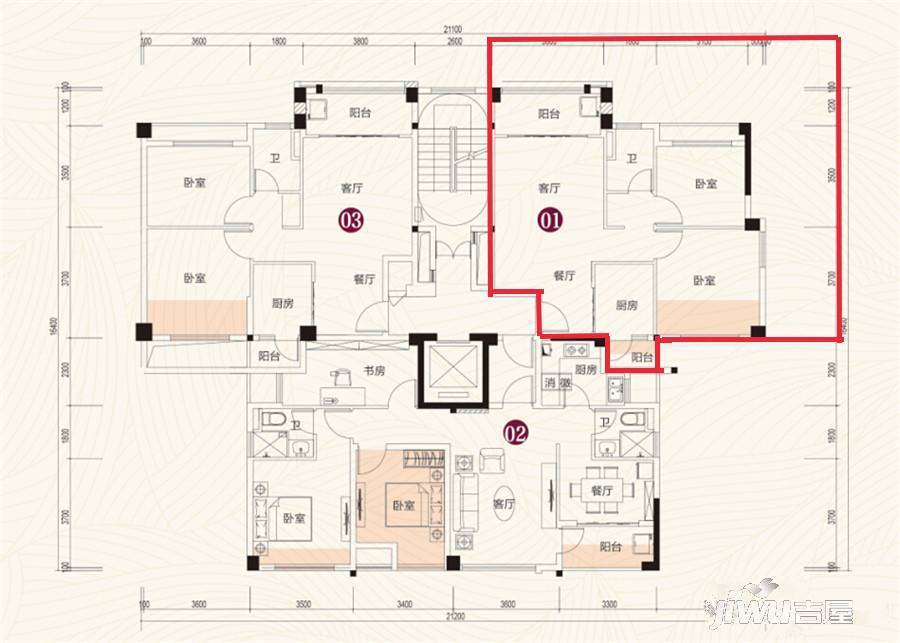 泉州恒大翡翠华庭2室2厅1卫80㎡户型图