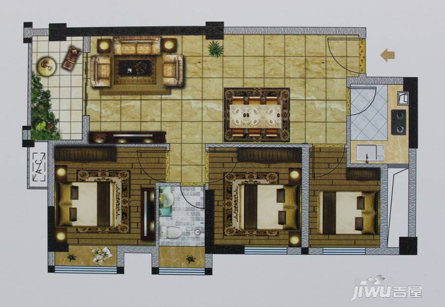 城建康桥学府3室2厅1卫69.3㎡户型图