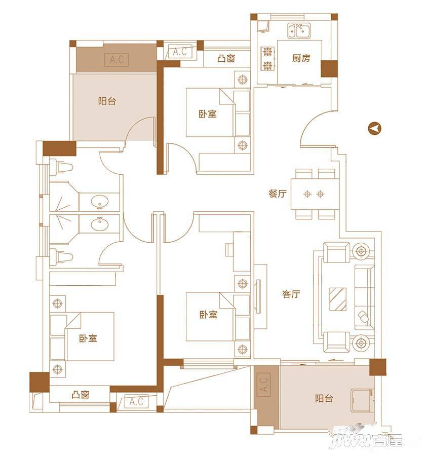 盛世城品3室2厅2卫103㎡户型图