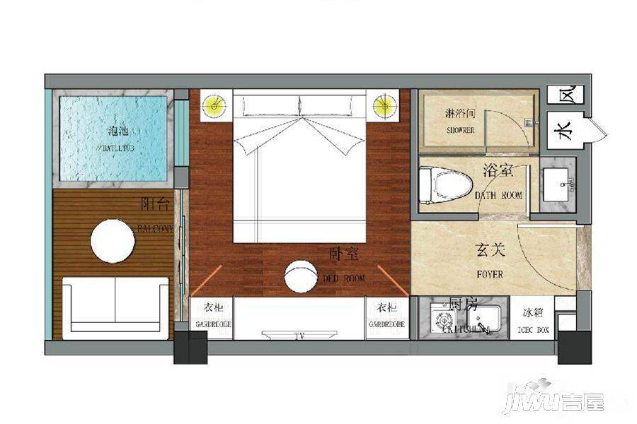 泉州天沐温泉国际旅游度假区1室1厅1卫28.6㎡户型图