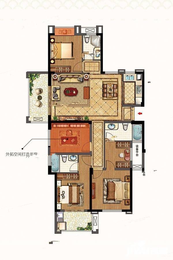 阳光城翡丽公园别墅4室2厅3卫143.1㎡户型图