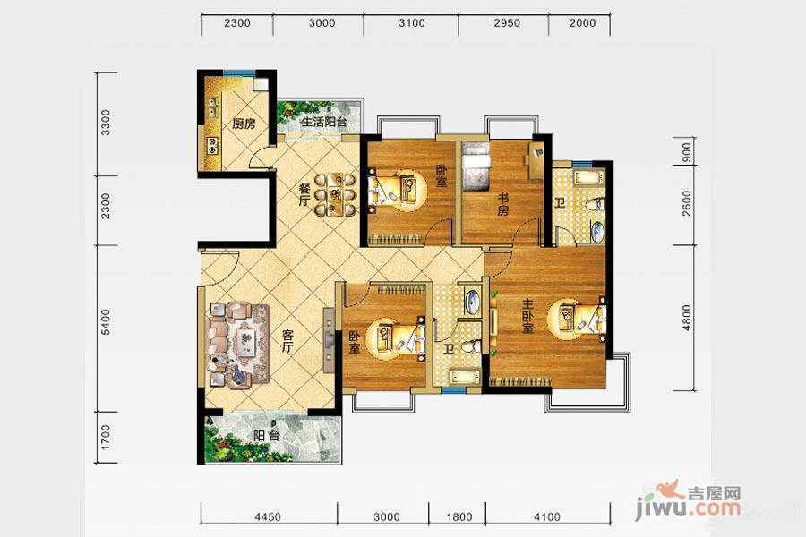 中城丽景花园4室2厅2卫142.6㎡户型图