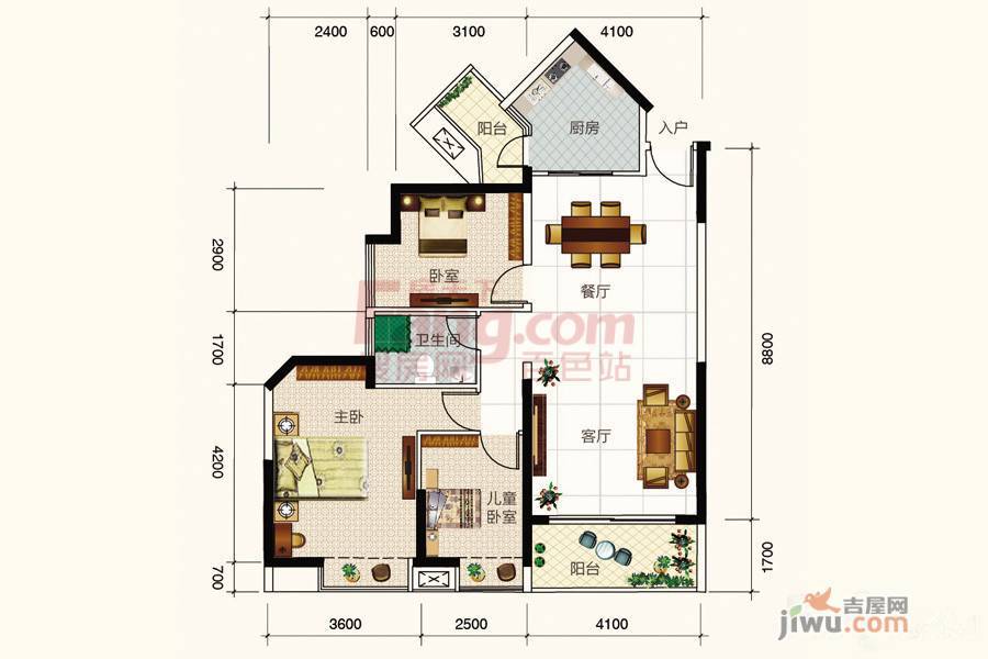 滨江半岛3室2厅1卫106.7㎡户型图