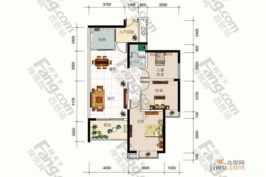 滨江半岛3室2厅1卫108.8㎡户型图