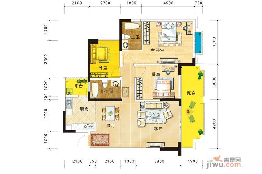 锦华新天地广场3室2厅2卫114.3㎡户型图