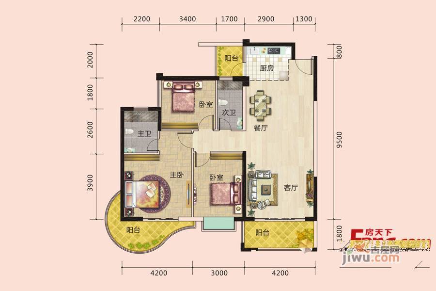 春天花园3室2厅2卫户型图