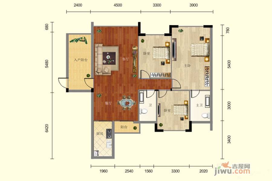 壮龙幸福新城3室2厅2卫户型图