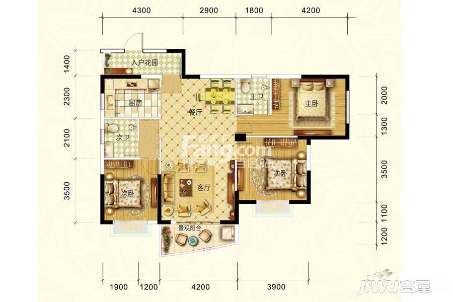 川惠森林花园3室2厅2卫118.9㎡户型图