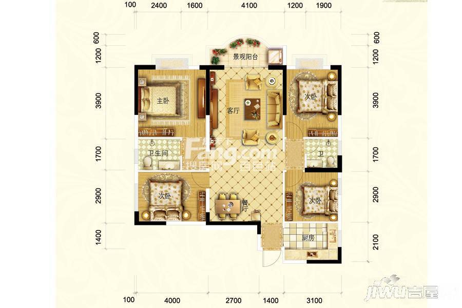 川惠森林花园4室2厅2卫128㎡户型图