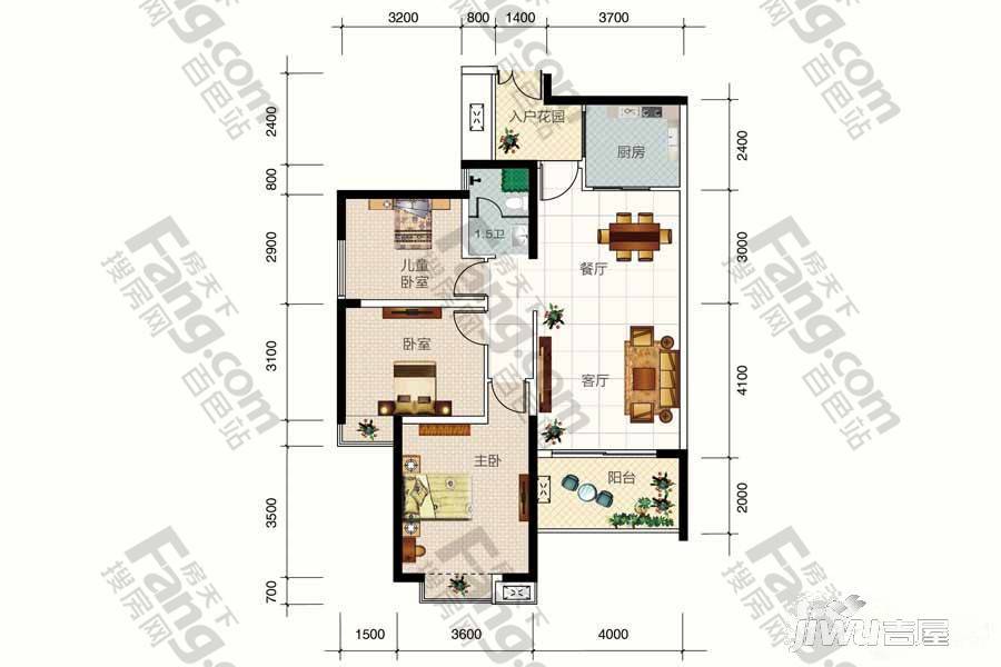 滨江半岛3室2厅1卫108.8㎡户型图