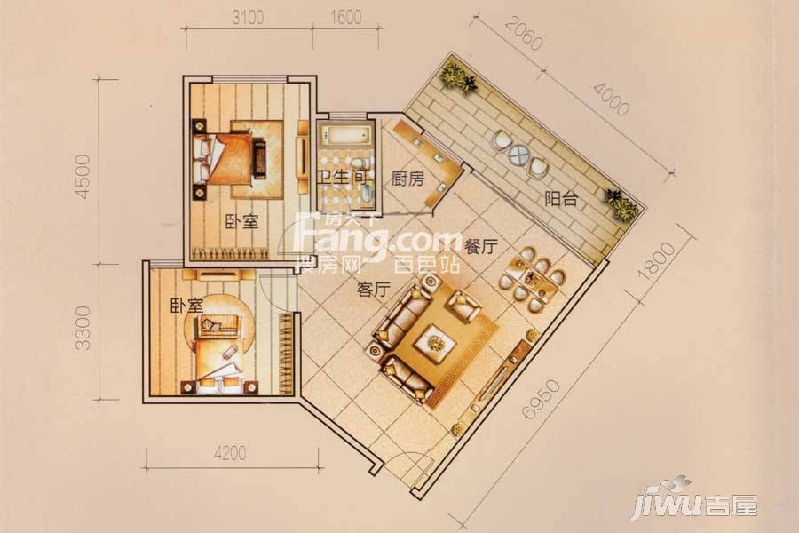 靖西普罗旺斯2室2厅1卫86㎡户型图