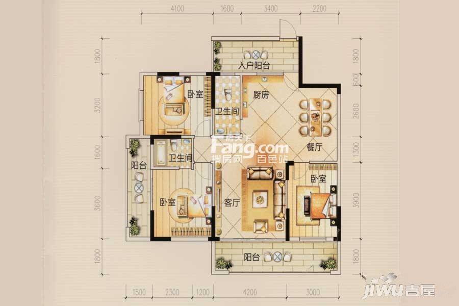 靖西普罗旺斯3室2厅2卫123㎡户型图