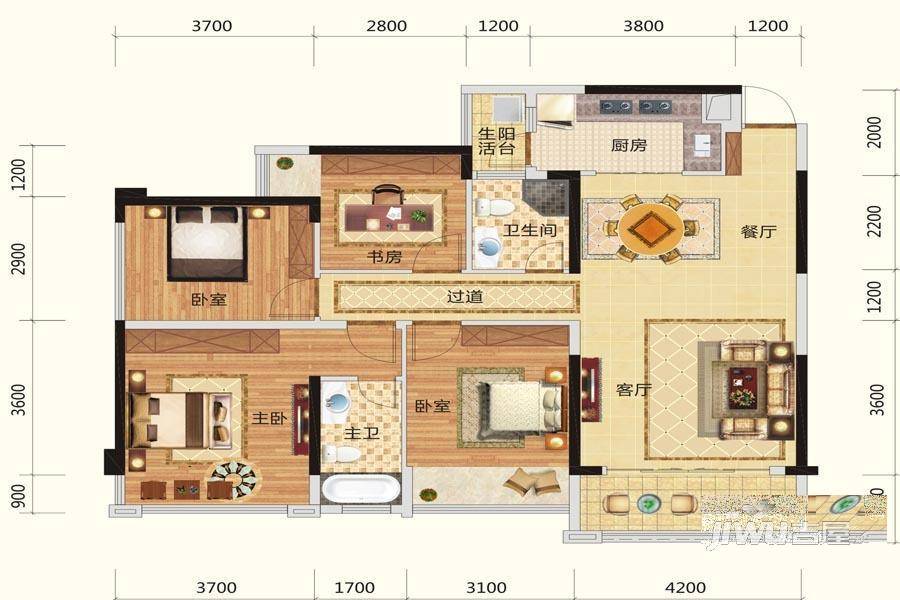 路桥锦绣国际3室2厅2卫118.8㎡户型图