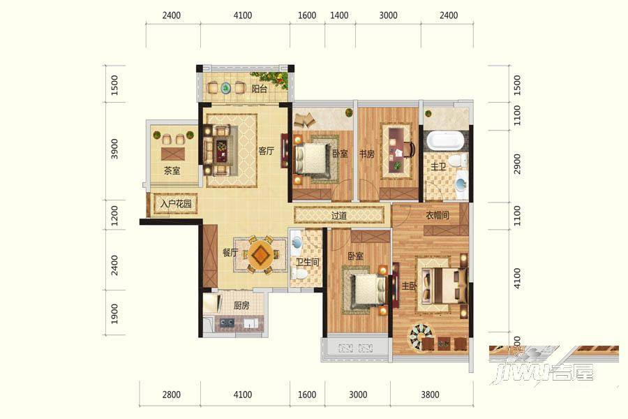 路桥锦绣国际3室2厅2卫124.1㎡户型图