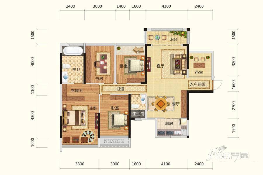 路桥锦绣国际3室2厅2卫126.8㎡户型图