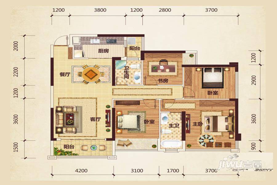 路桥锦绣国际4室2厅2卫119.3㎡户型图