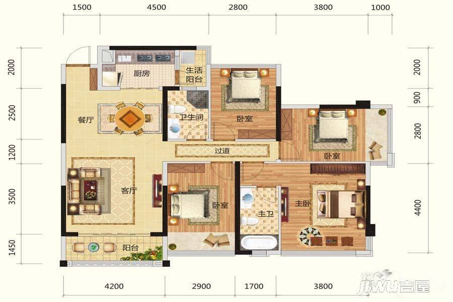 路桥锦绣国际2室2厅2卫95.1㎡户型图