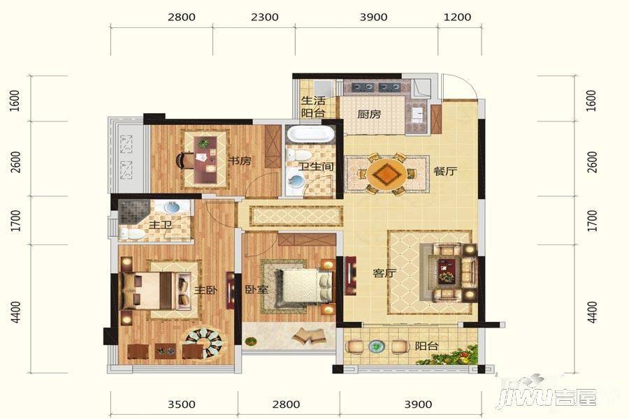 路桥锦绣国际2室2厅2卫95.1㎡户型图