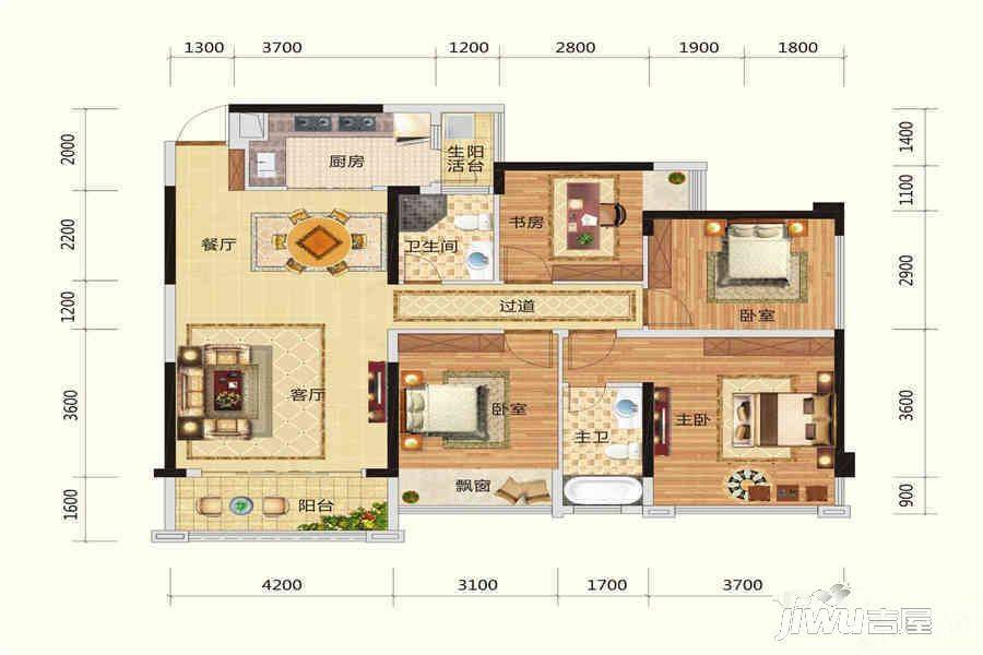 路桥锦绣国际3室2厅2卫118.7㎡户型图