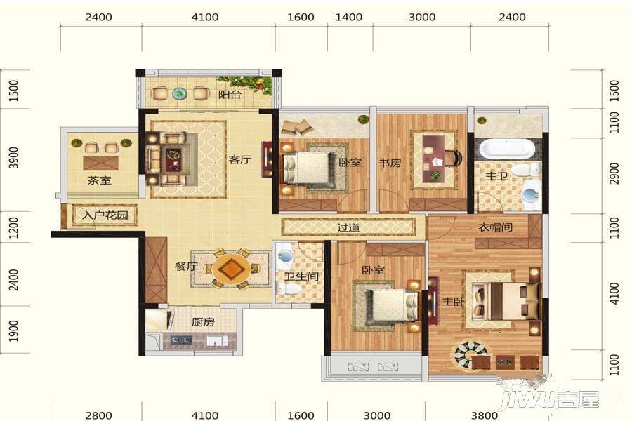 路桥锦绣国际3室2厅2卫124.1㎡户型图