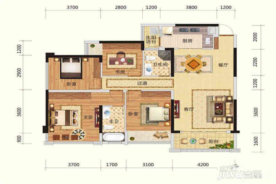 路桥锦绣国际3室2厅2卫118.8㎡户型图