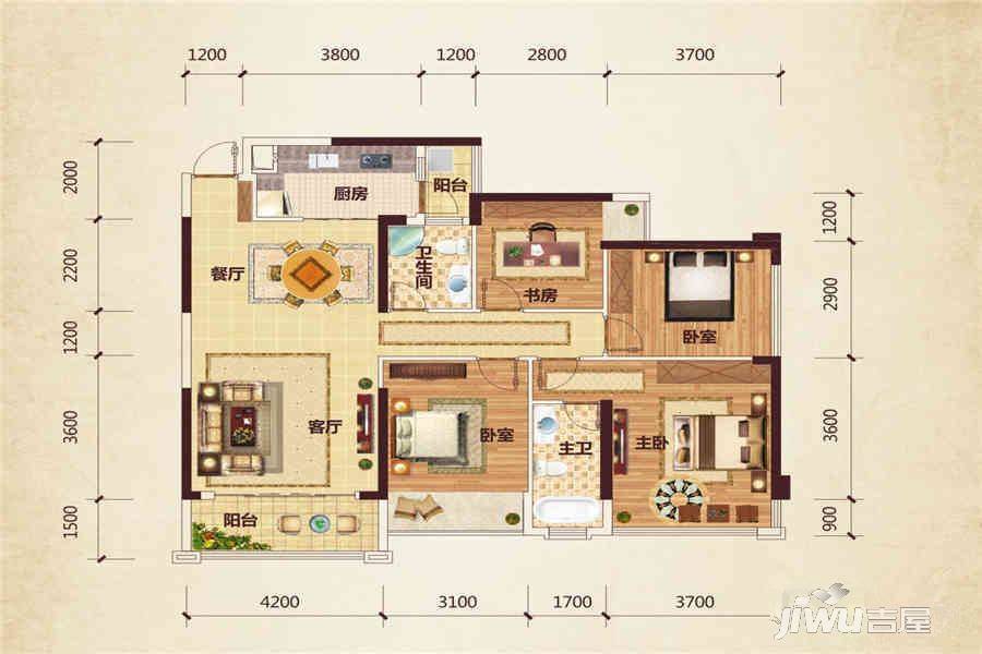 路桥锦绣国际4室2厅2卫119.3㎡户型图