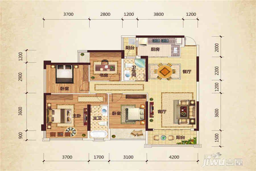 路桥锦绣国际4室2厅2卫119.4㎡户型图