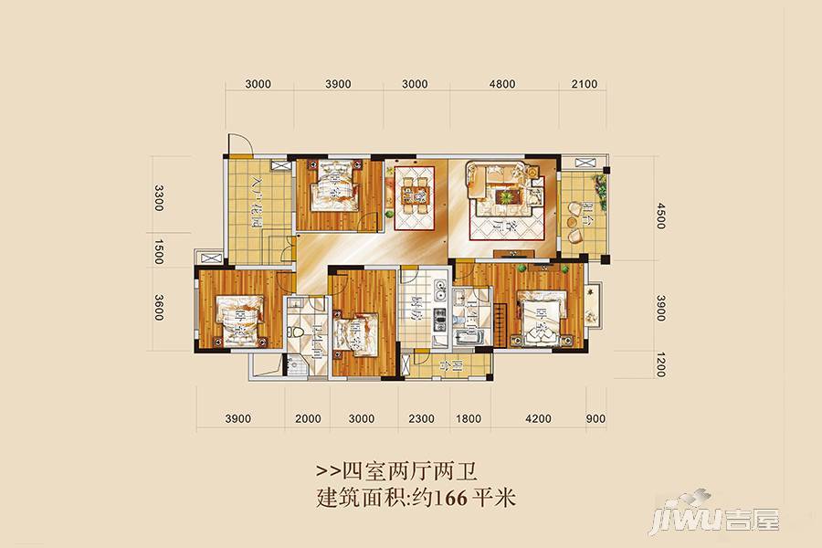 天都锦绣天地4室2厅2卫166㎡户型图