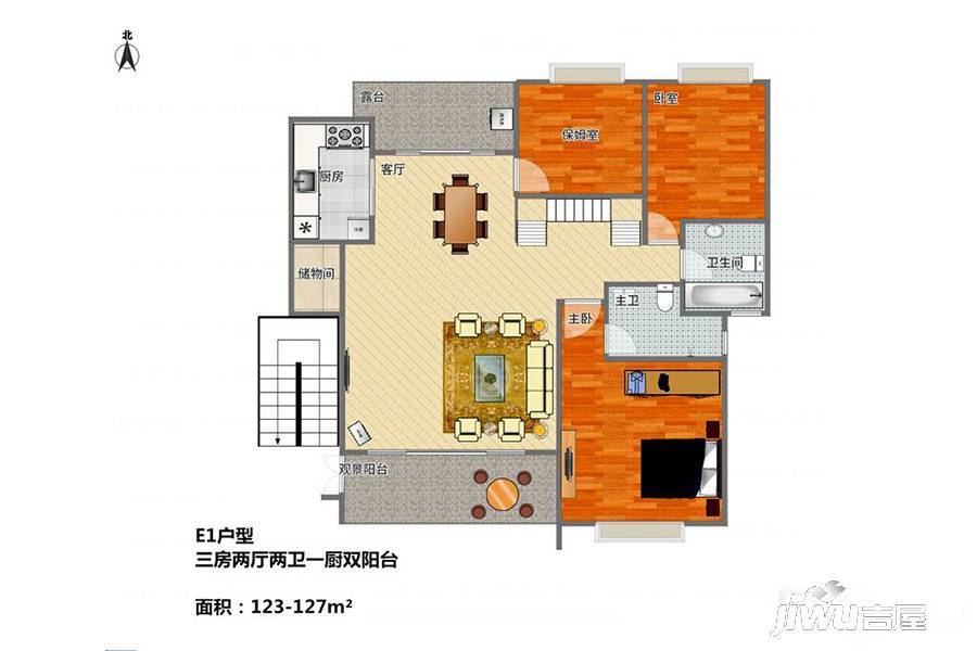 祺霖庆泰苑3室2厅2卫123㎡户型图