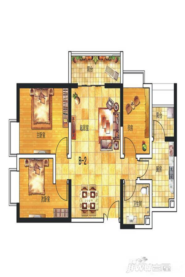 圣鼎理想时代3室2厅2卫93.5㎡户型图