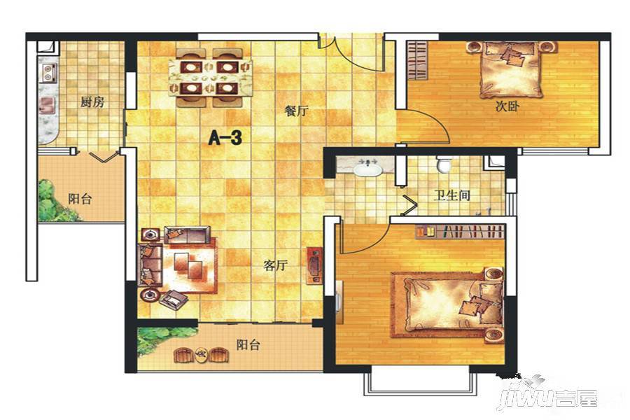 圣鼎理想时代2室2厅1卫84.2㎡户型图