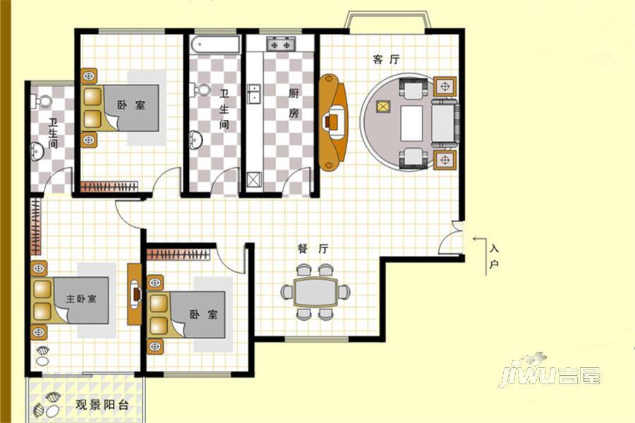 中玺金界3室2厅2卫120㎡户型图