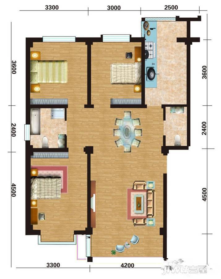 紫豪家园3室1厅2卫120㎡户型图