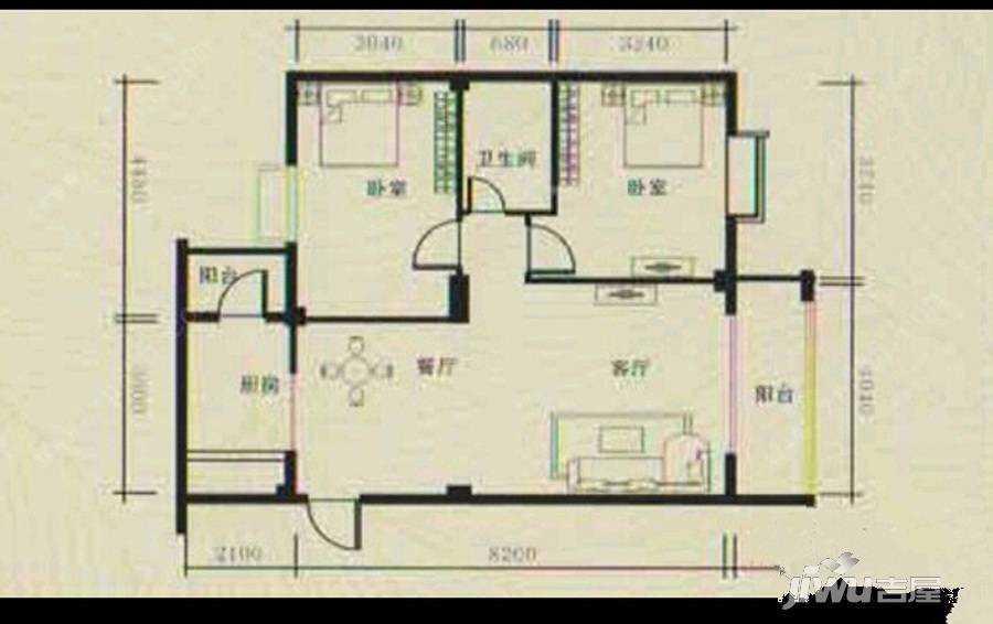 恒康嘉园2室2厅1卫户型图