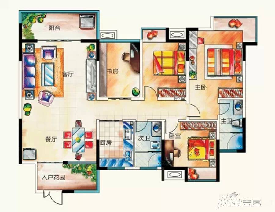 春天五彩江南4室2厅2卫159.4㎡户型图