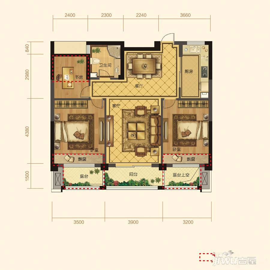 华宇·城市之星2室2厅1卫98㎡户型图